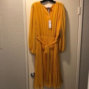 Canary Yellow Accordion Pleated Dress